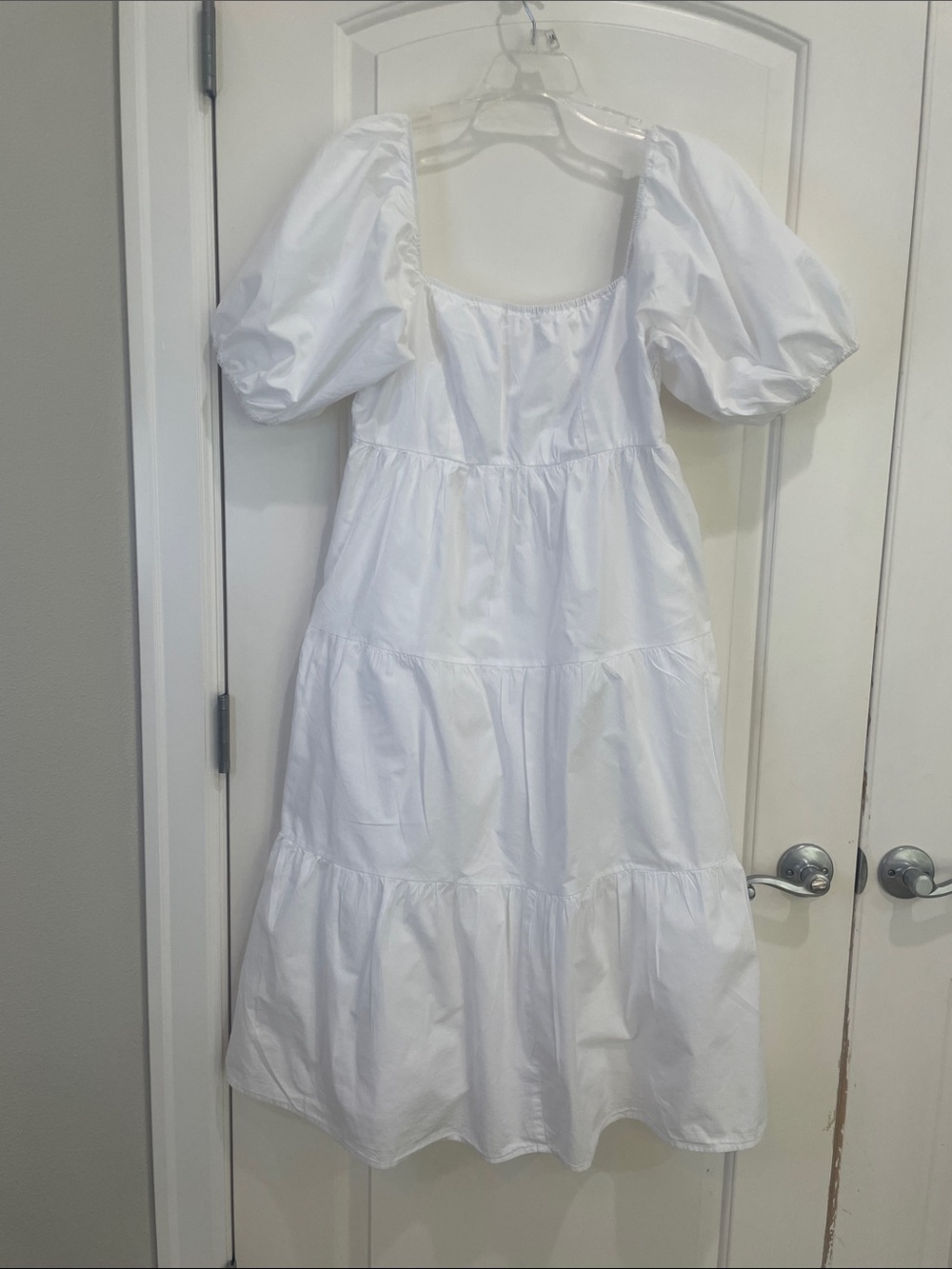 White Puff-Sleeve Midi Dress - Classic Women's Summer Dress